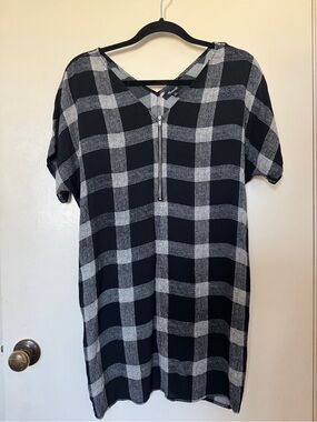Madewell zip front Plaid Short Sleeve Dress black and white size XS